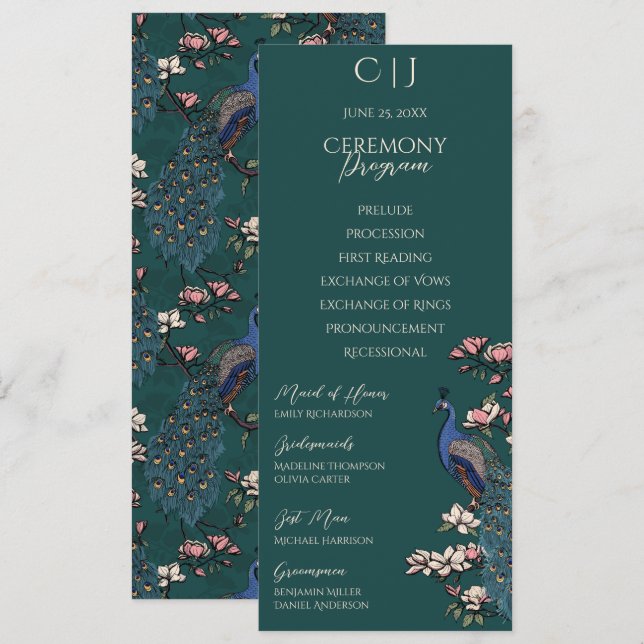 Carte de Programme de Mariage Simple Floral Rustiq (Devant / Derrière)