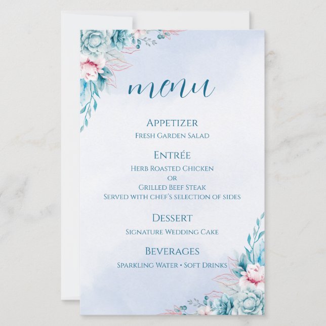 carte+de+programme+de+mariage teal+fleurs+blanches (Devant)