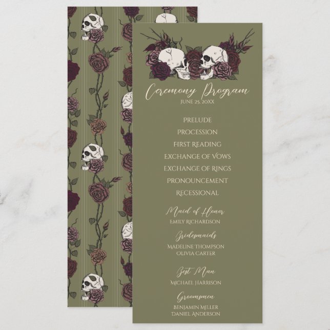 Carte de programme de mariage vert olive floral go (Devant / Derrière)
