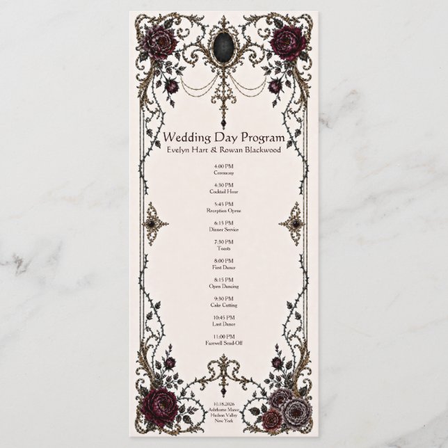 Carte de Programme de Mariage Victorien Sombre (Devant)