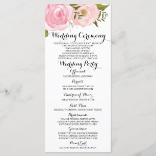 Carte de programme de mariage Vintage rose floral 
