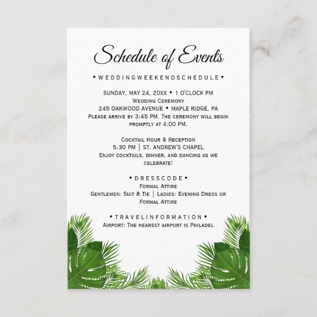 Carte de programme de mariage Wild Palm (Devant)