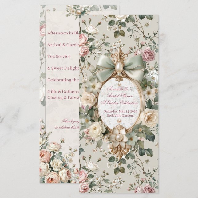 Carte de Programme de Réception de Mariage | Rose  (Devant / Derrière)