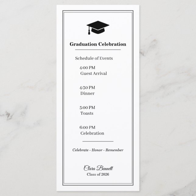 Carte de programme de remise des diplômes élégante (Devant)