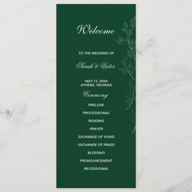 Carte de programme double côté Emerald Green leaf (Devant)
