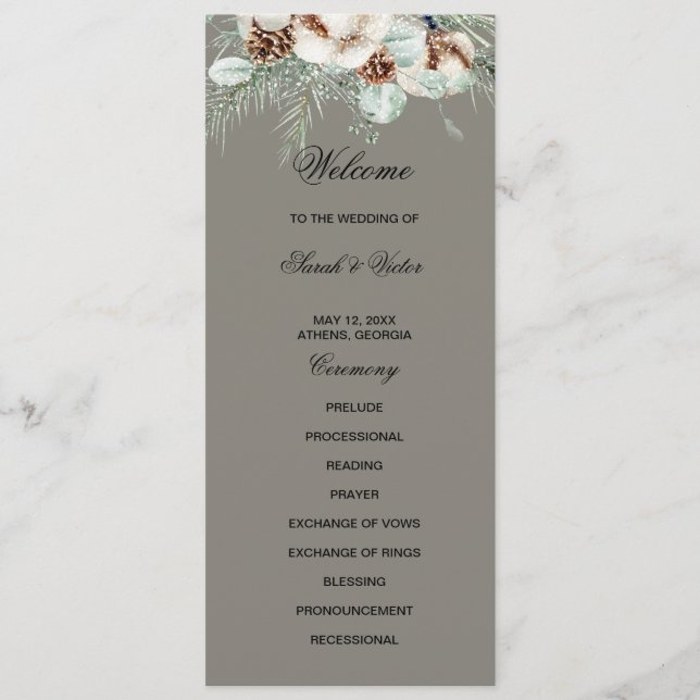 carte de programme double face à motif floral de v (Devant)