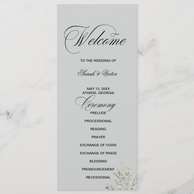 Carte de programme double face élégante Eucalyptus (Devant)