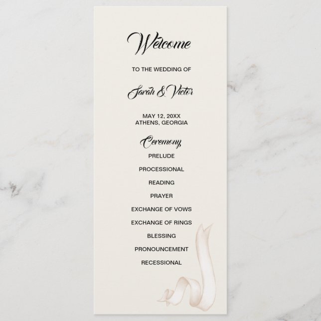 Carte de programme double face pour mariage (Devant)