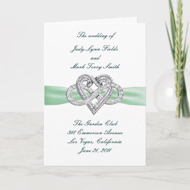 Carte de programme du cœur infini vert (Devant)