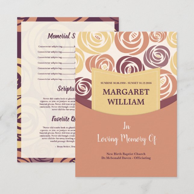 Carte de programme funéraire (Devant / Derrière)