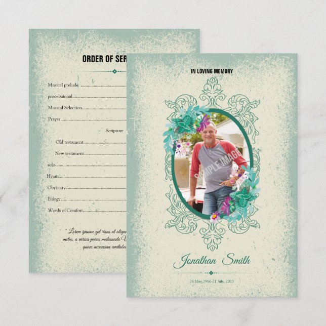 Carte de programme funéraire (Devant / Derrière)