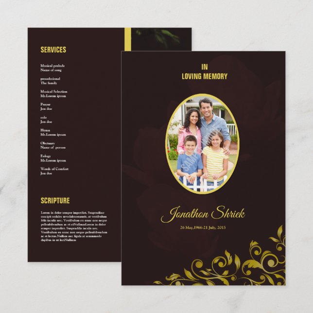 Carte de programme funéraire (Devant / Derrière)