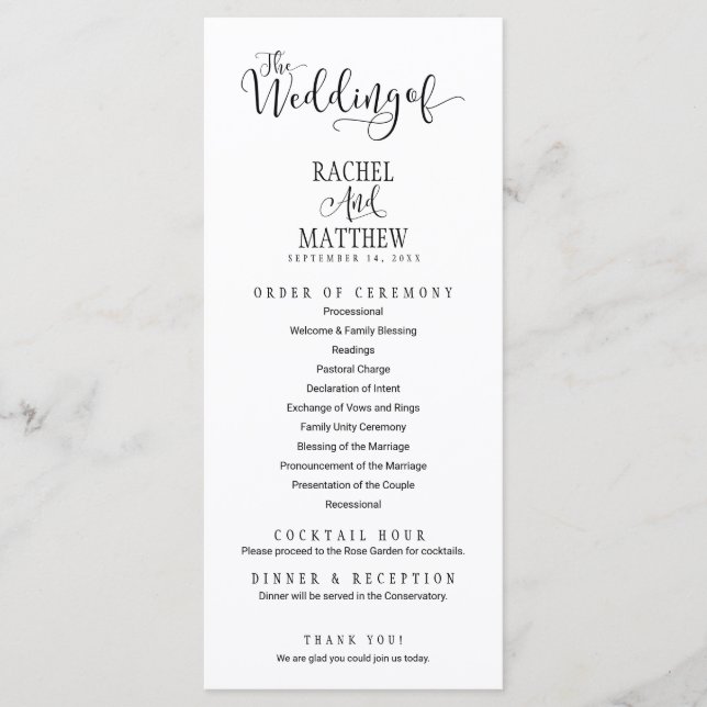 Carte de programme mariage simple et moderne (Devant)