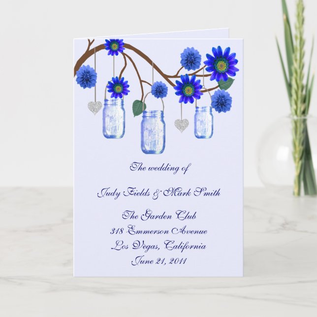 Carte de programme Mason Jars Fleurs Bleues (Devant)