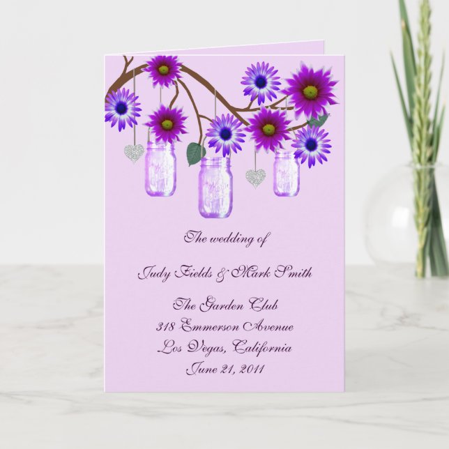 Carte de programme Mason Jars Fleurs Violettes (Devant)