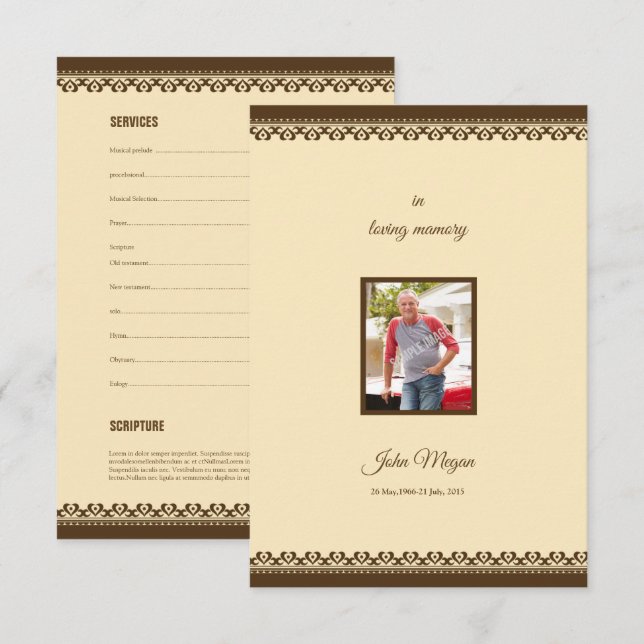 Carte de programme Memorial (Devant / Derrière)