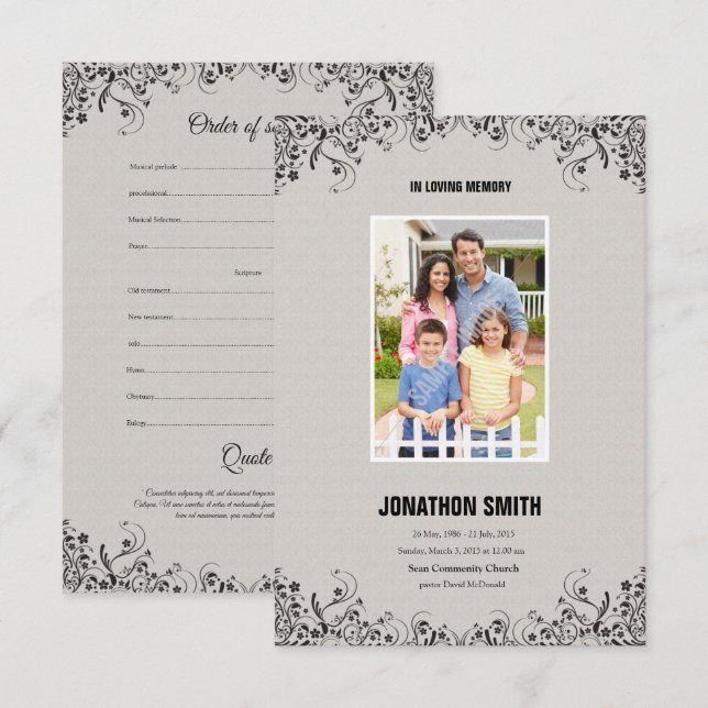 Carte de programme Memorial (Devant / Derrière)