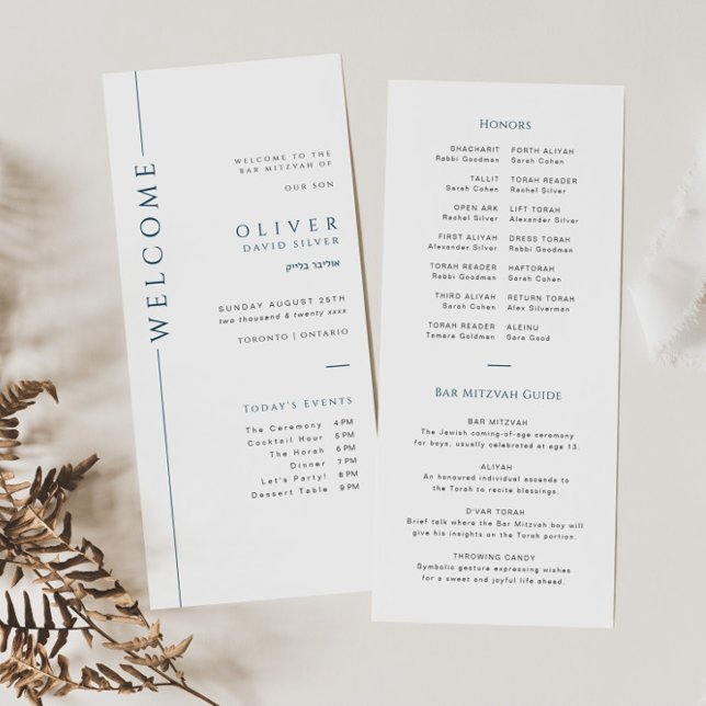 Carte de programme moderne Blue Bar Mitzvah Timeli (Créateur téléchargé)