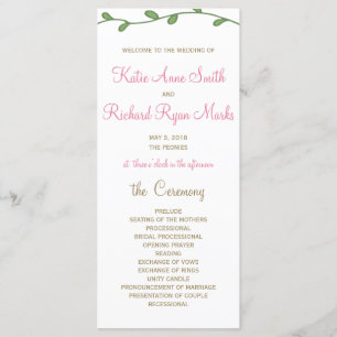 Carte de programme Peony Floral Ordre de service/m