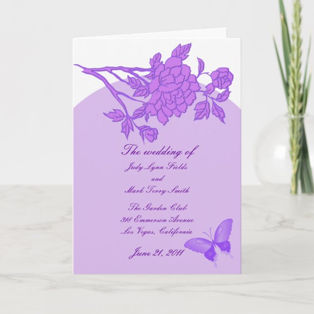 Carte de programme personnalisée Fleur Violette (Devant)