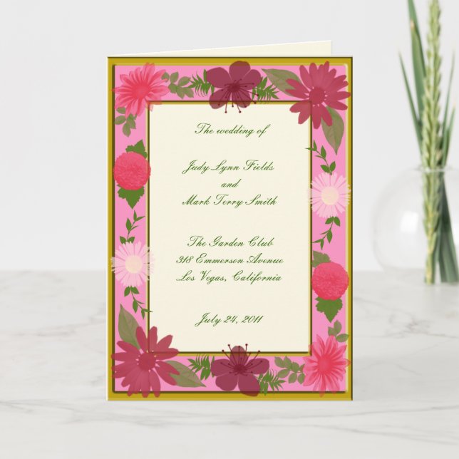 Carte de programme personnalisée Fleurs roses (Devant)