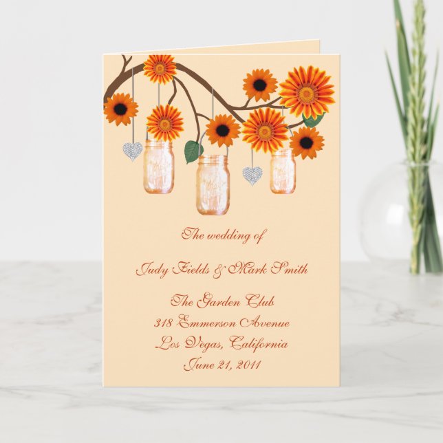 Carte de Programme pour Pots Mason Fleurs Orange (Devant)