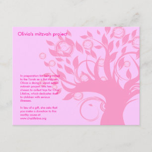 Carte de projet Bat mitzvah rose Arbre de vie