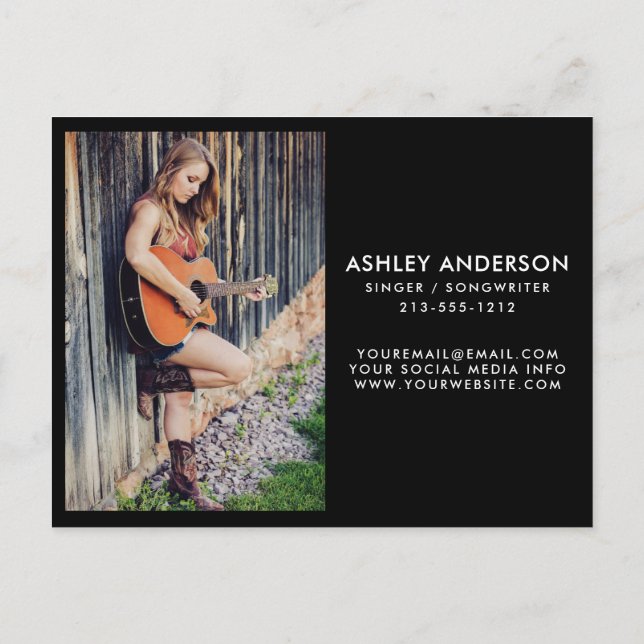 Carte de promo photo musicien chanteur - Taille de (Dos)