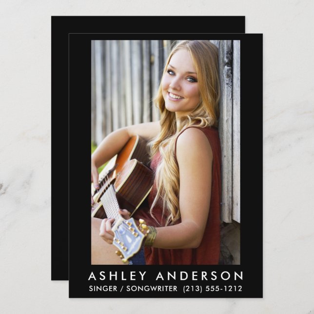 Carte de promo photo musicien chanteur - Texte arr (Devant / Derrière)