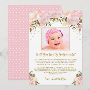Carte de proposition Blush Pink Gold Floral Godpar