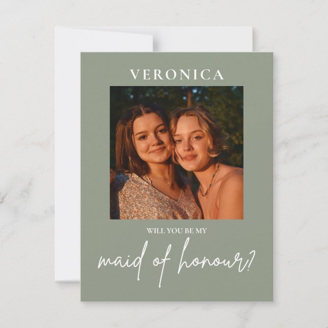 Carte de proposition Boho Sage Green Photo Maid of (Devant)