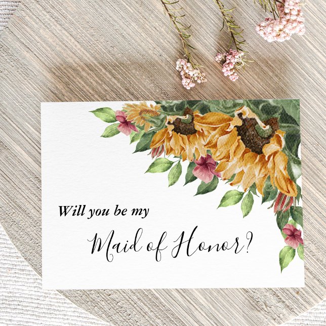Carte de proposition Boho Sunflower Maid Of Honor (Créateur téléchargé)