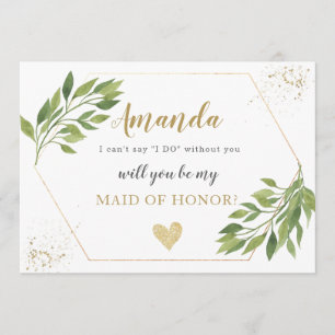 Carte de proposition Bridesmaid vert et or