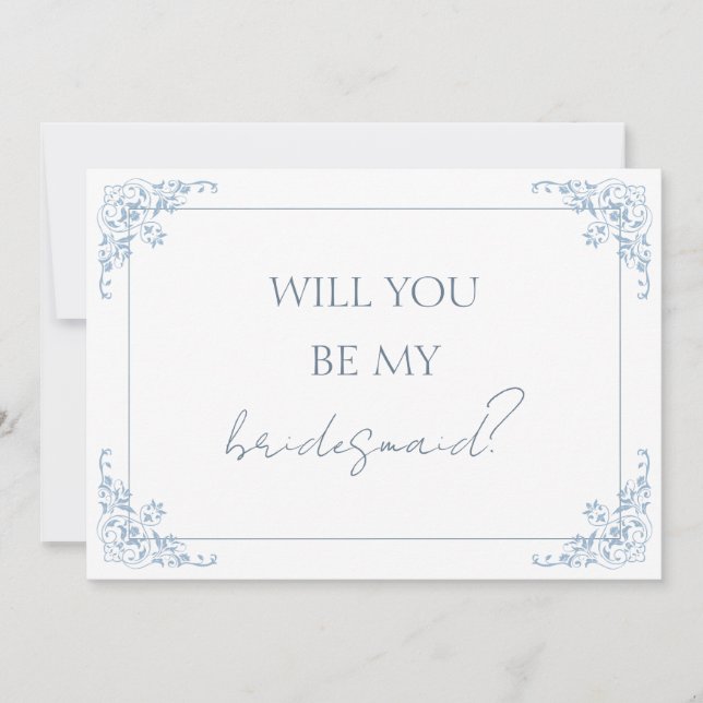 Carte de proposition Chic Blue et White Bridesmaid (Devant)