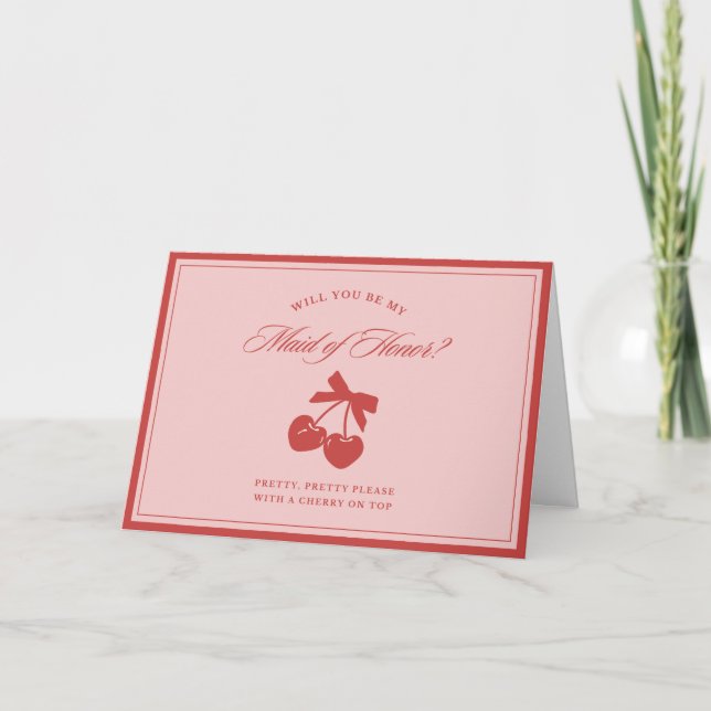 Carte de proposition Chic Pink Bow & Cherry Maid o (Devant)