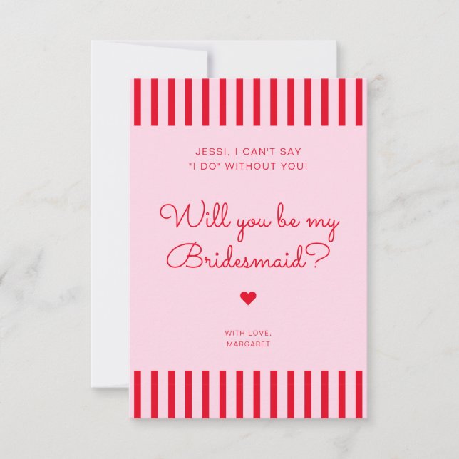 Carte de proposition de Bridesmaid Retro Red & Pin (Devant)