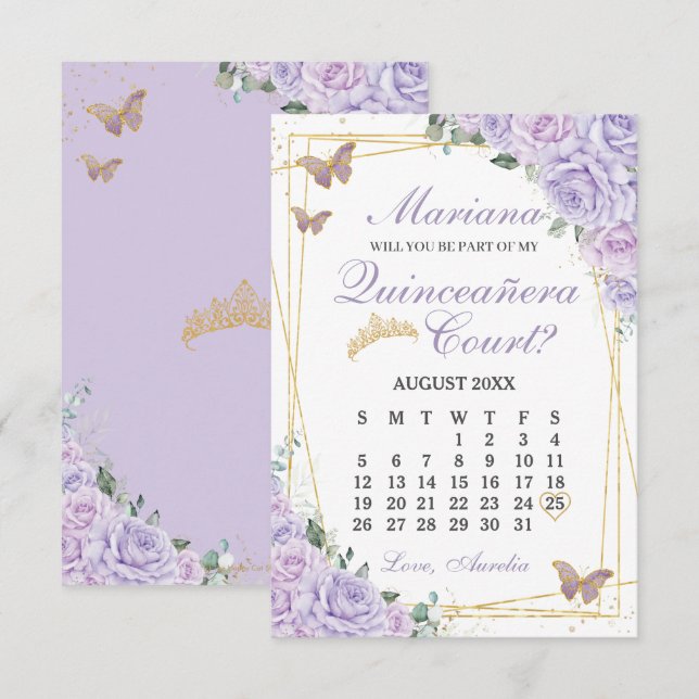 Carte de Proposition de Cour de Quinceanera Fleuri (Devant / Derrière)