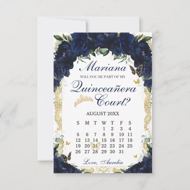 Carte de Proposition de Cour de Quinceanera Fleuri (Devant)