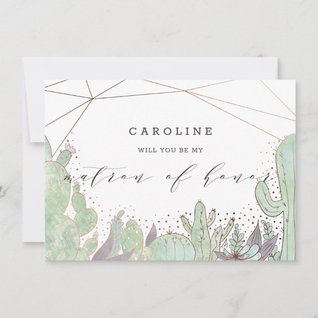 Carte de Proposition de Dame d'Honneur avec Cactus (Devant)