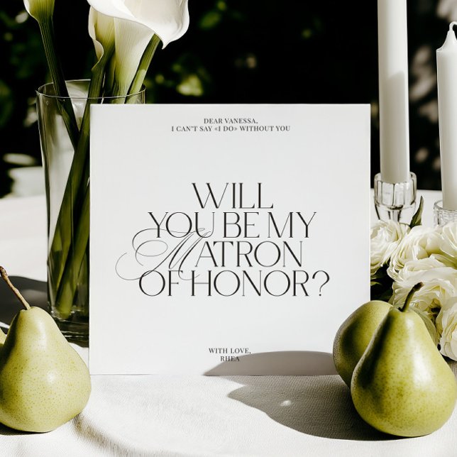 Carte de Proposition de Dame d'Honneur Moderne Cla (Modern Classic Matron of Honor Proposal Card)