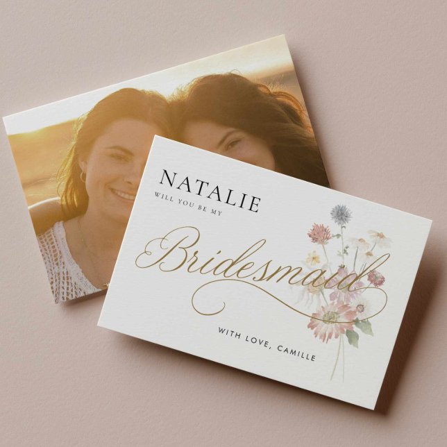 Carte de Proposition de Demoiselle d'Honneur aux F (Wildflower Bridesmaid photo proposal card)