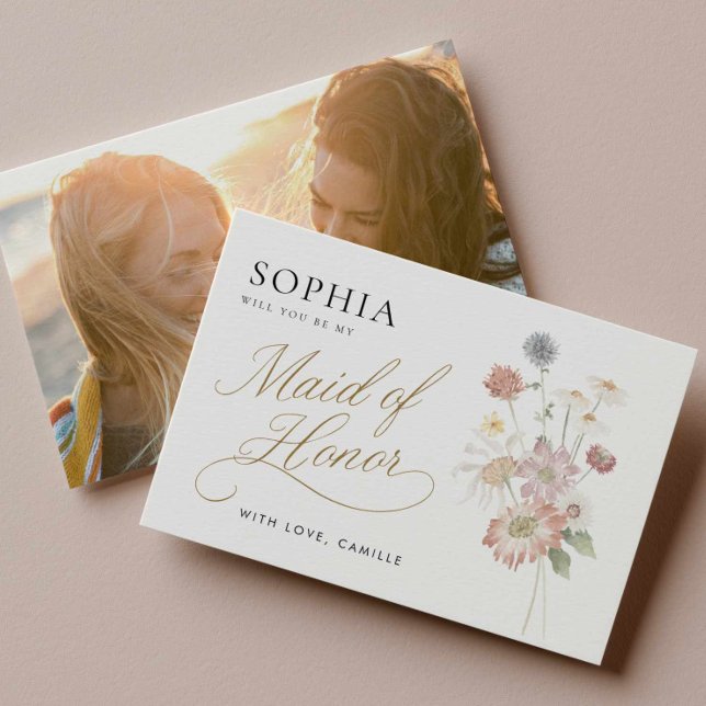 Carte de Proposition de Demoiselle d'Honneur Fleur (Wildflower Theme Maid of Honor Proposal Card)