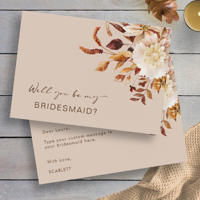 Carte de Proposition de Demoiselle d'Honneur pour  (Autumn Floral Will You Be My Bridesmaid Proposal Card by Painted Paperie
)