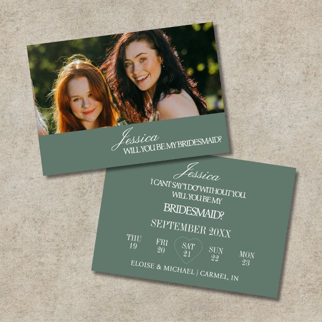 Carte de Proposition de Demoiselle d'Honneur Vert  (Sage Green Will You Be My Bridesmaid Proposal Card)