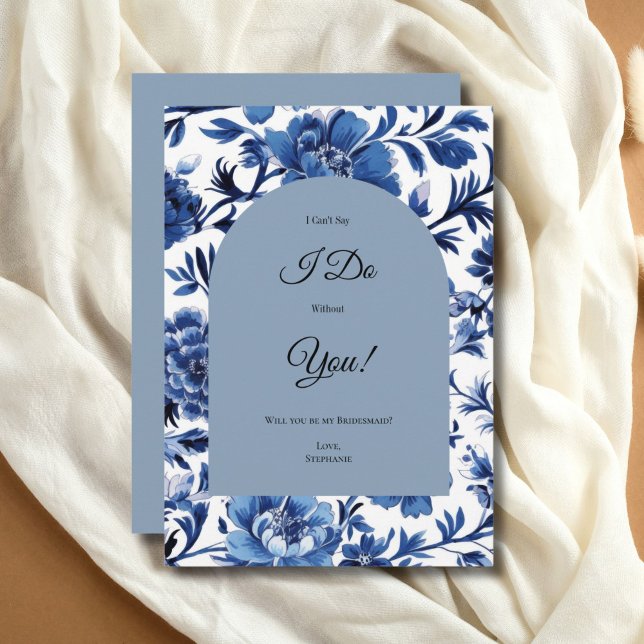 Carte de proposition de la femme de ménage de coul (Blue Toile Chinoiserie Watercolor Floral Bridesmaid Maid of Honor Proposal card. Printed or Digital)