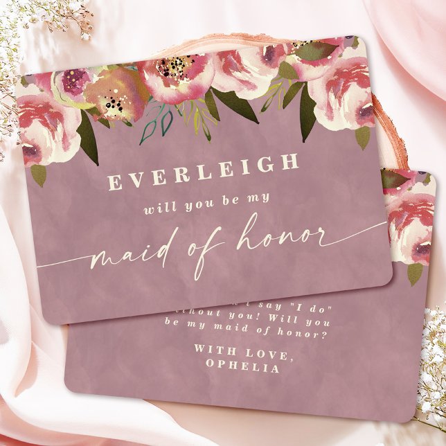 Carte de proposition de la servante d'honneur rose (Say "I DO" to Romantic Watercolor Florals and a Cottagecore Vibe with the Ophelia Wedding Suite.)