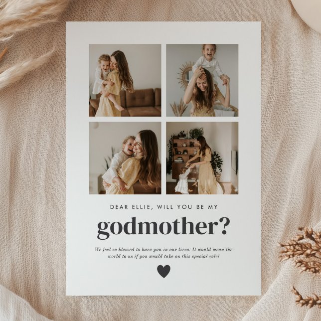 Carte de Proposition de Marraine avec 4 Photos (Zazzle Will You Be My Godmother 4 Photo Proposal Card)