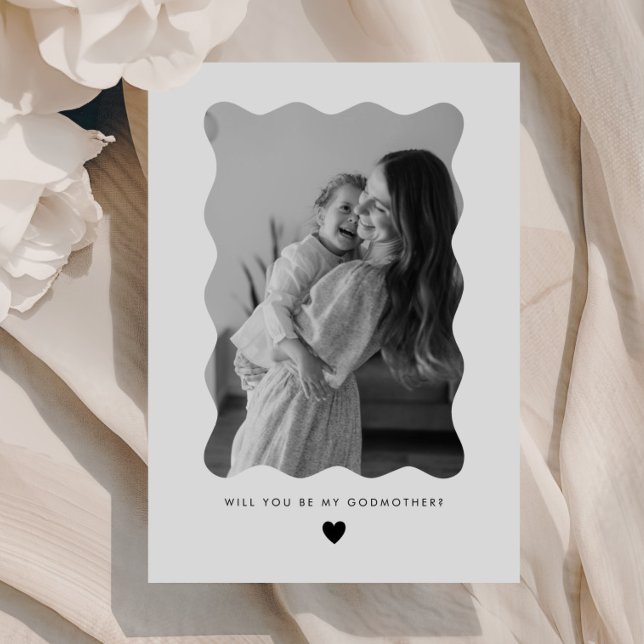 Carte de Proposition de Marraine avec Photo Ondulé (Zazzle Will You Be My Godmother Wavy Photo Proposal Card (Front))