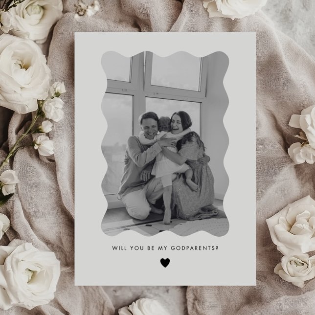 Carte de Proposition de Parrainage Photo Ondulée ' (Zazzle Will You Be My Godparents Wavy Photo Proposal Card)