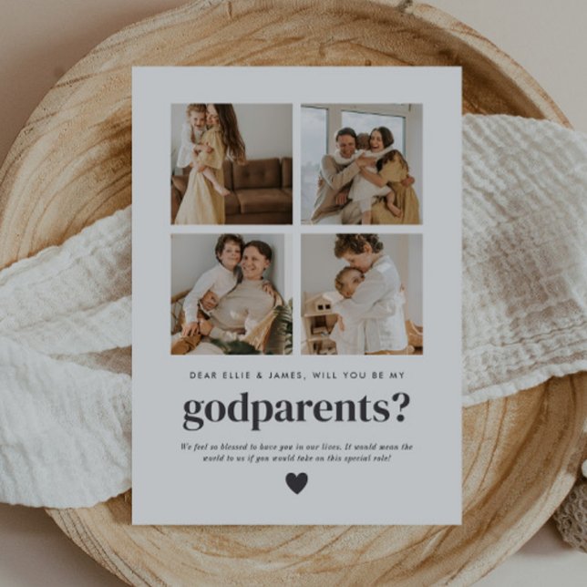 Carte de Proposition de Parrainage pour Photo (Zazzle Will You Be My Godparents 4 Photo Proposal Invitation )